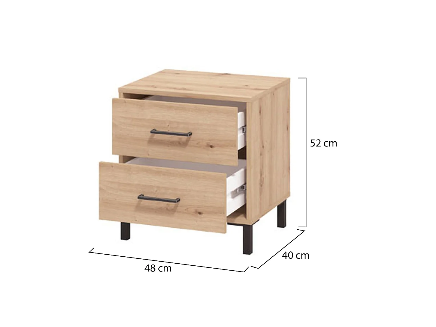 Comodino Clanezzo, 2 Cassetti, 48x40x52h cm Marrone Rovere Nodi, un Ripiano, Apertura Scorrevole