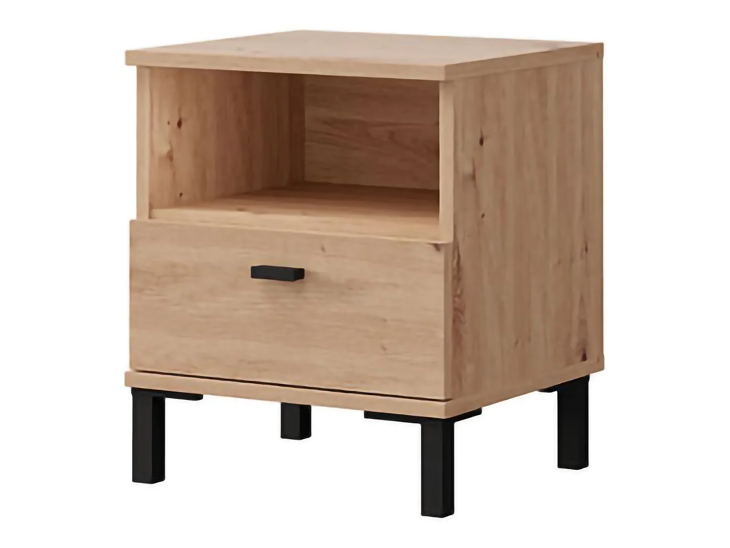 Comodino Jinja, un Cassetto, 39x35x45h cm Marrone Rovere, 2 Ripiani, Apertura Scorrevole