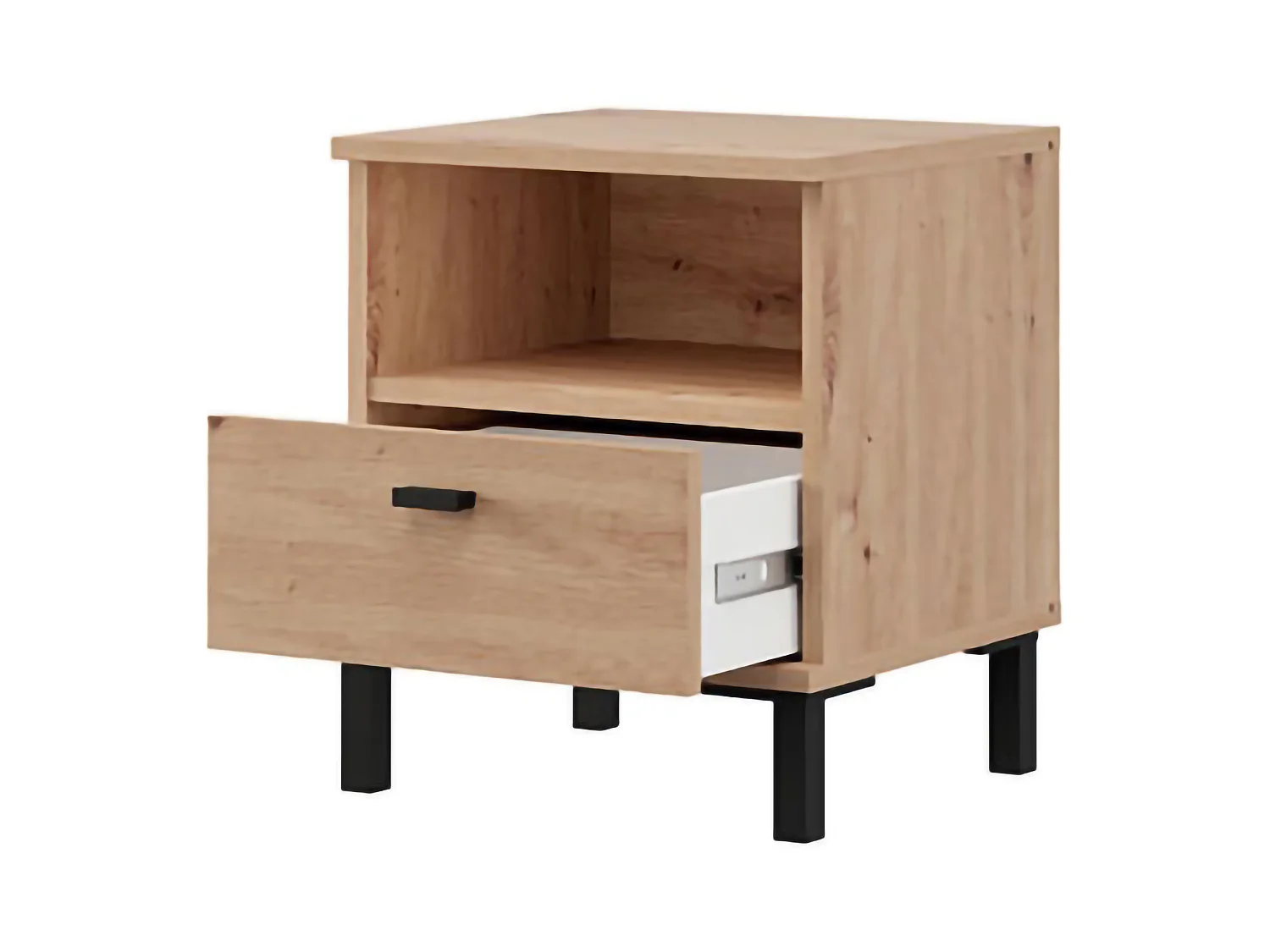Comodino Jinja, un Cassetto, 39x35x45h cm Marrone Rovere, 2 Ripiani, Apertura Scorrevole