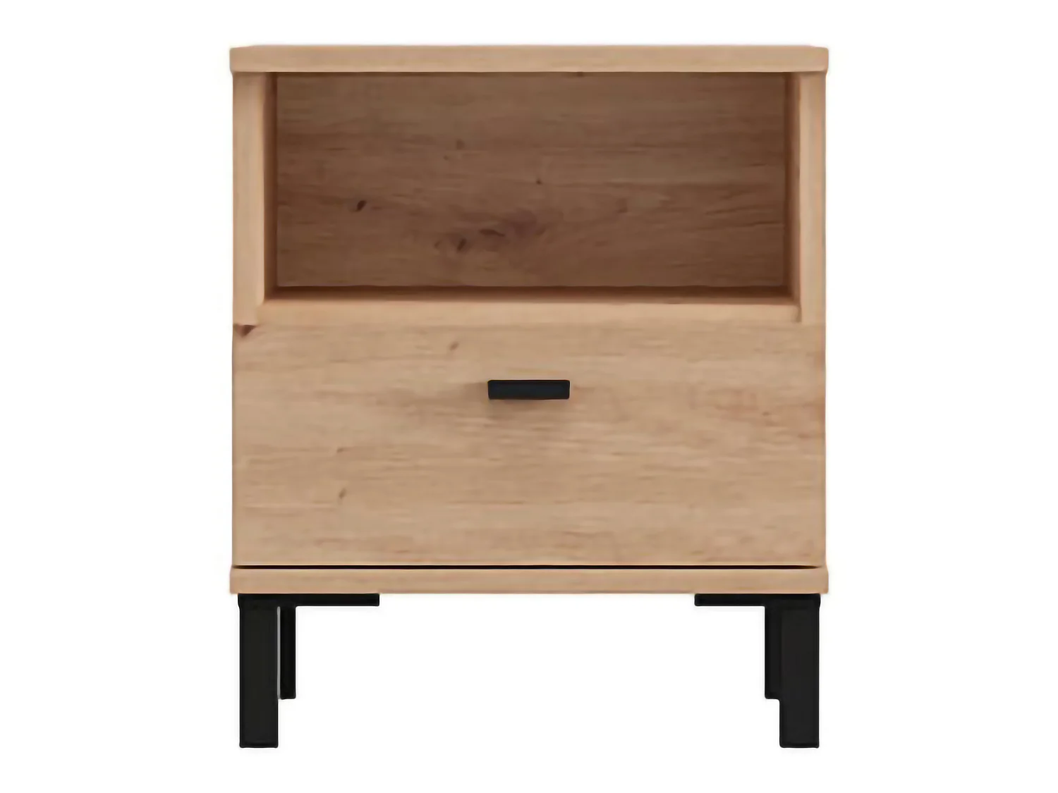 Comodino Jinja, un Cassetto, 39x35x45h cm Marrone Rovere, 2 Ripiani, Apertura Scorrevole