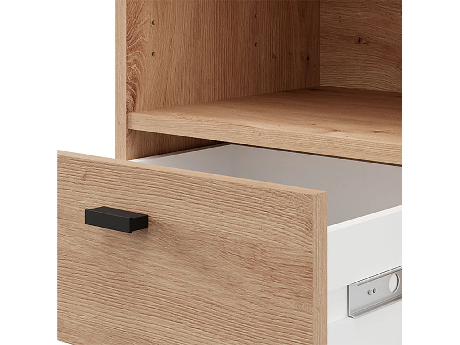 Comodino Jinja, un Cassetto, 39x35x45h cm Marrone Rovere, 2 Ripiani, Apertura Scorrevole