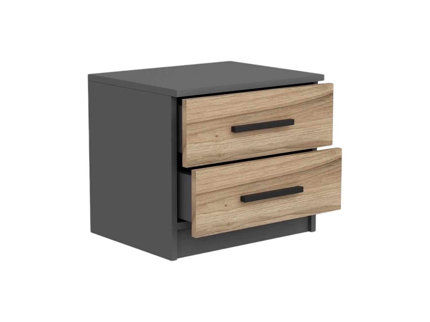 Comodino Iune, un Ripiano, 50x47x40h cm Marrone Noce, 2 Cassetti, Apertura Scorrevole