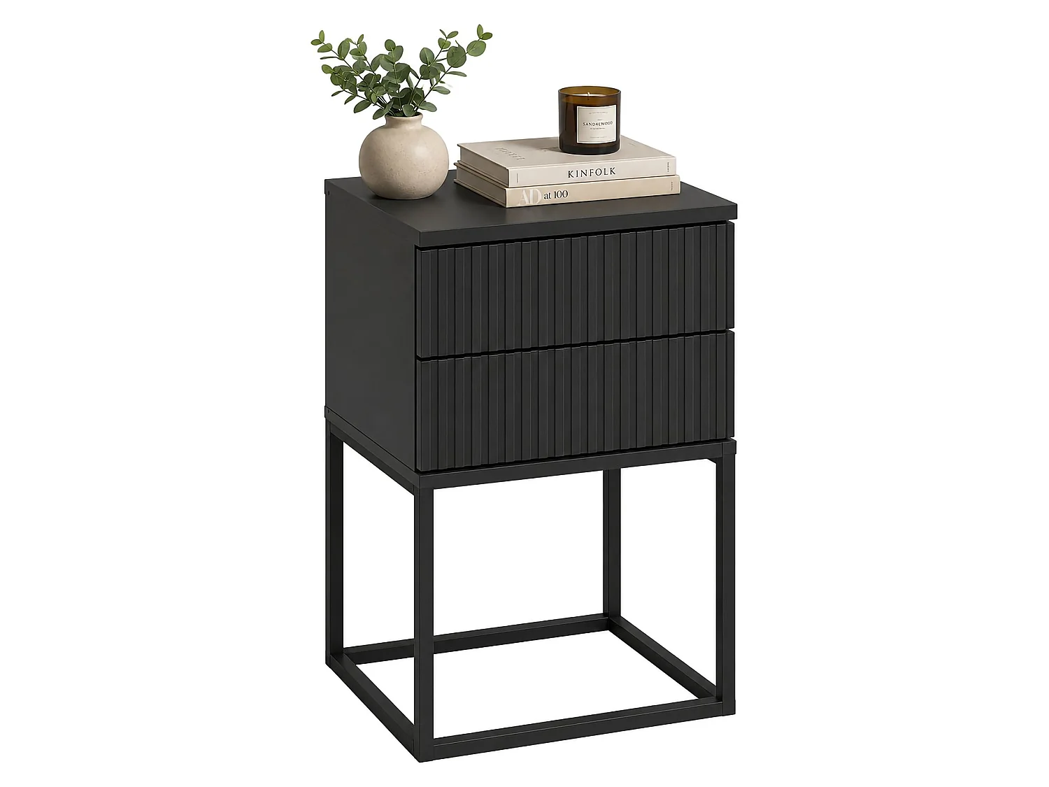 Comodino Lehatava, 2 Cassetti, 40x39x65h cm Nero Antracite, Apertura Scorrevole, Chiusura Scorrevole