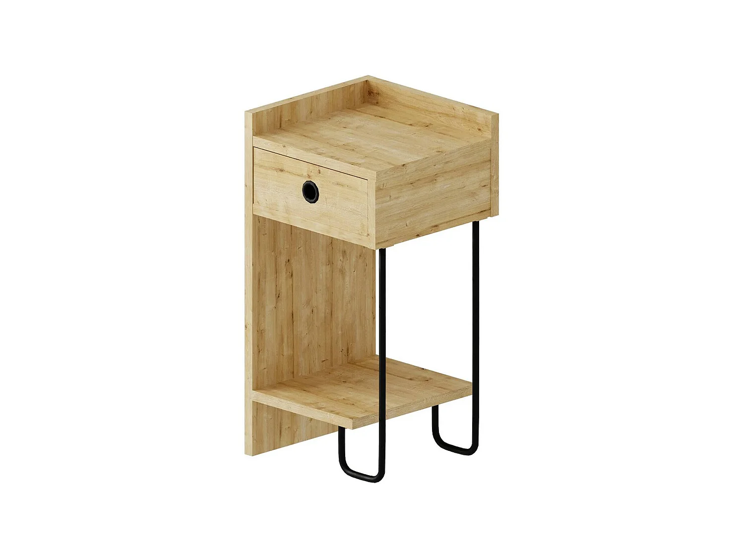 Comodino Cedro, un Cassetto, 32x30x61h cm Marrone Quercia, 2 Ripiani, Apertura Scorrevole