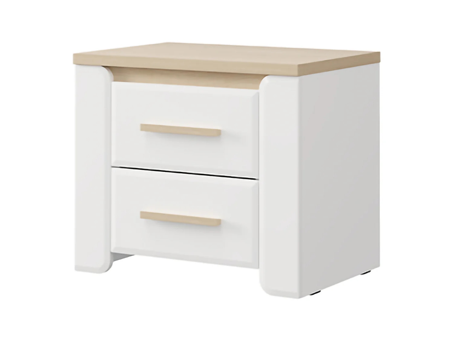 Comodino Yamba, 2 Cassetti, 58x40x50h cm Bianco Opaco, un Ripiano, Apertura Scorrevole