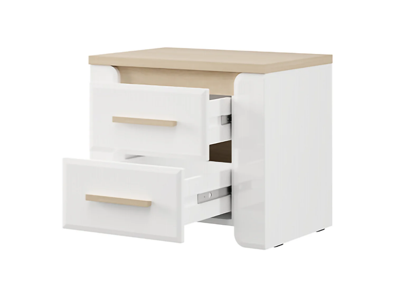 Comodino Yamba, 2 Cassetti, 58x40x50h cm Bianco Opaco, un Ripiano, Apertura Scorrevole