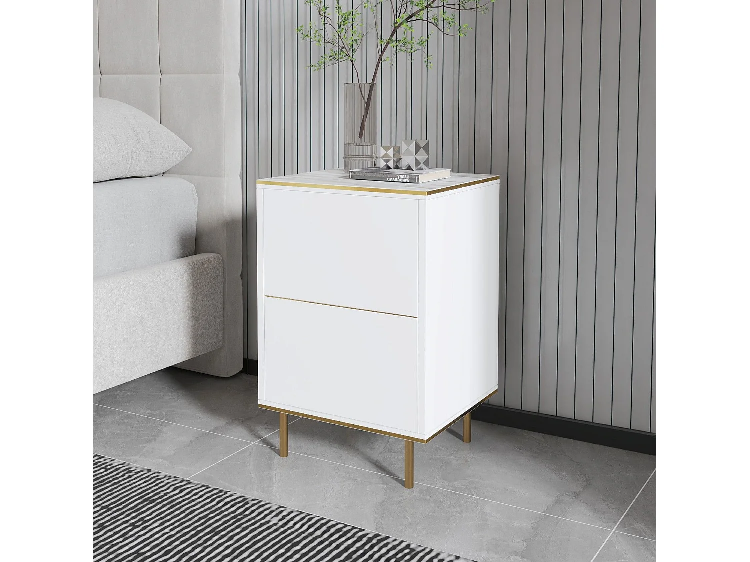 Comodino Vestone, un Ripiano, 40x35x60h cm Bianco, Apertura Battente, Un'anta