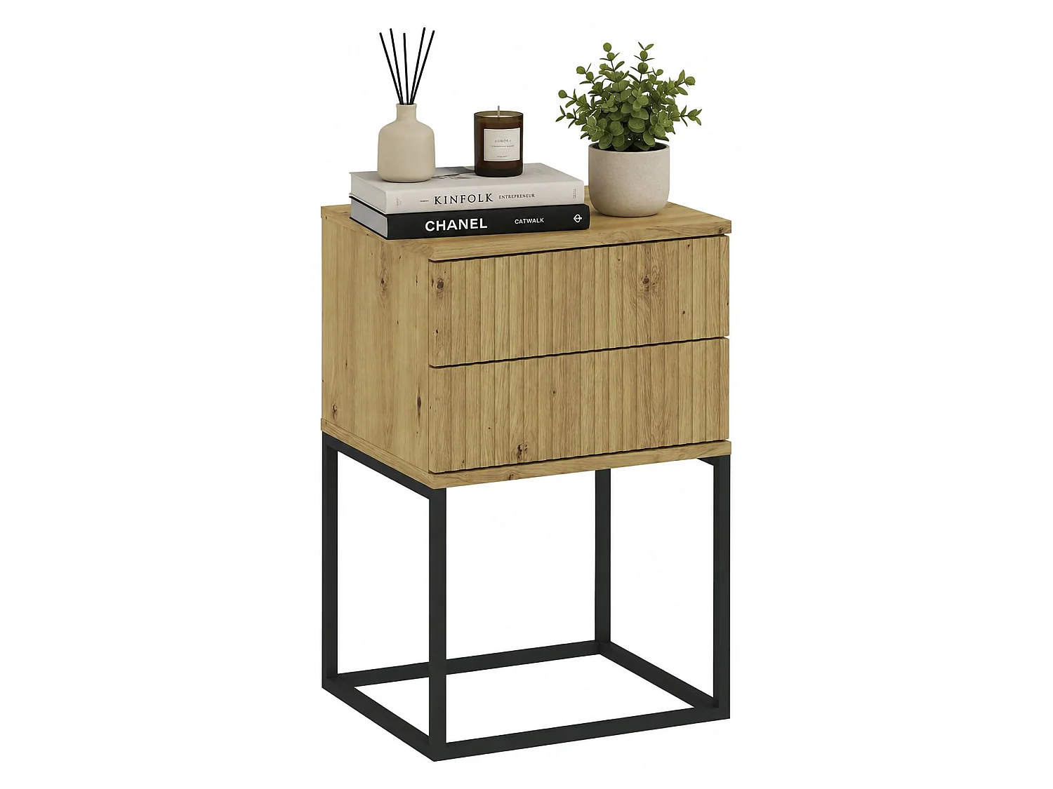 Comodino Lehatava, 2 Cassetti, 40x39x65h cm Marrone Rovere, Apertura Scorrevole, Chiusura Scorrevole