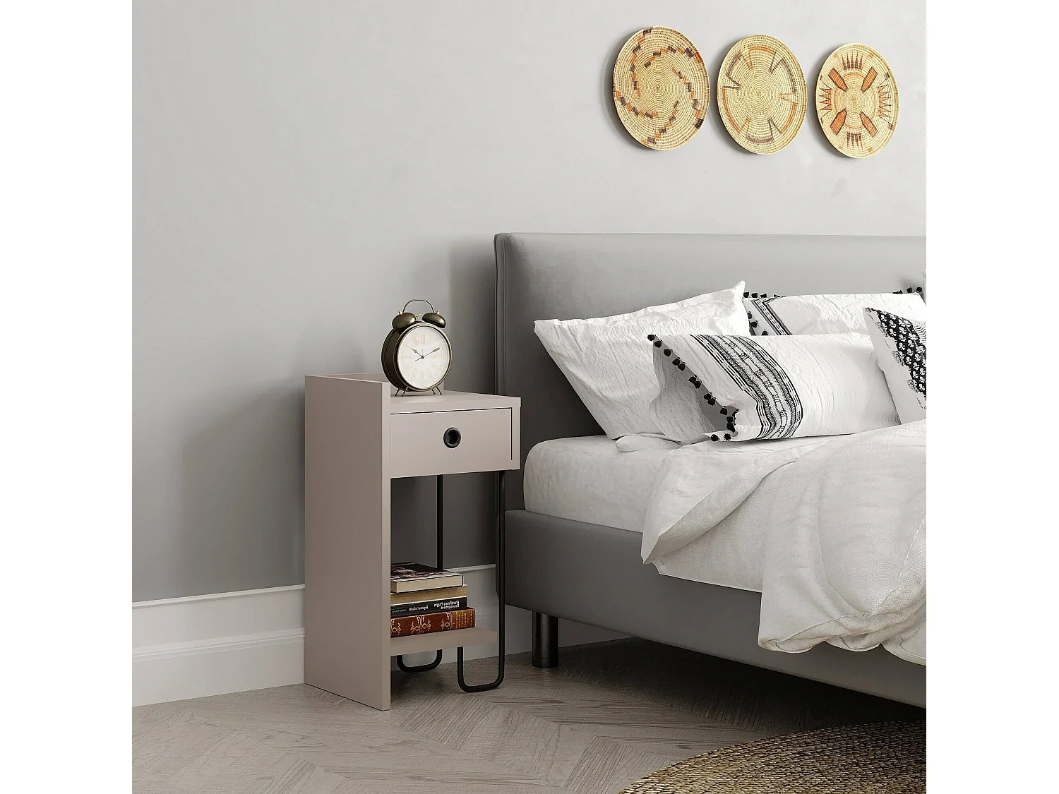 Comodino Cedro, un Cassetto, 32x30x61h cm Grigio Tortora, 2 Ripiani, Apertura Scorrevole