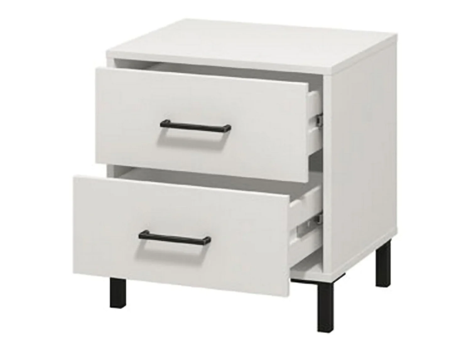 Comodino Clanezzo, un Ripiano, 48x40x52h cm Bianco, 2 Cassetti, Apertura Scorrevole