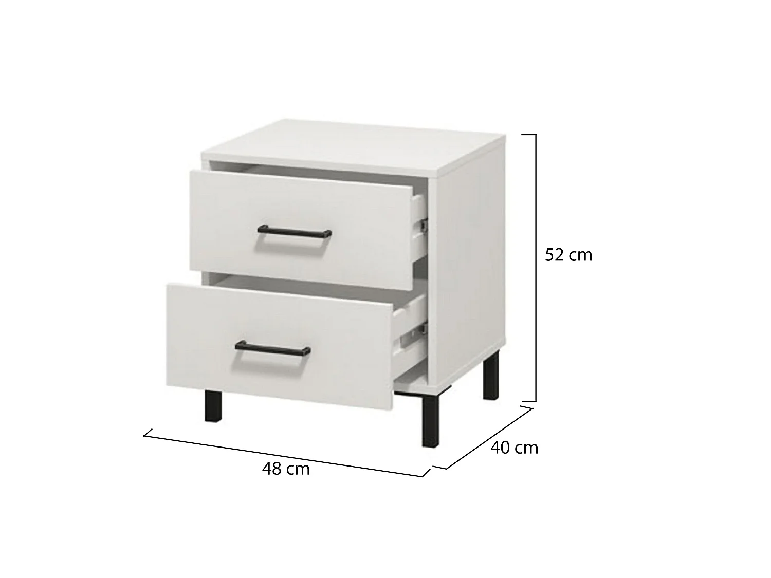 Comodino Clanezzo, un Ripiano, 48x40x52h cm Bianco, 2 Cassetti, Apertura Scorrevole