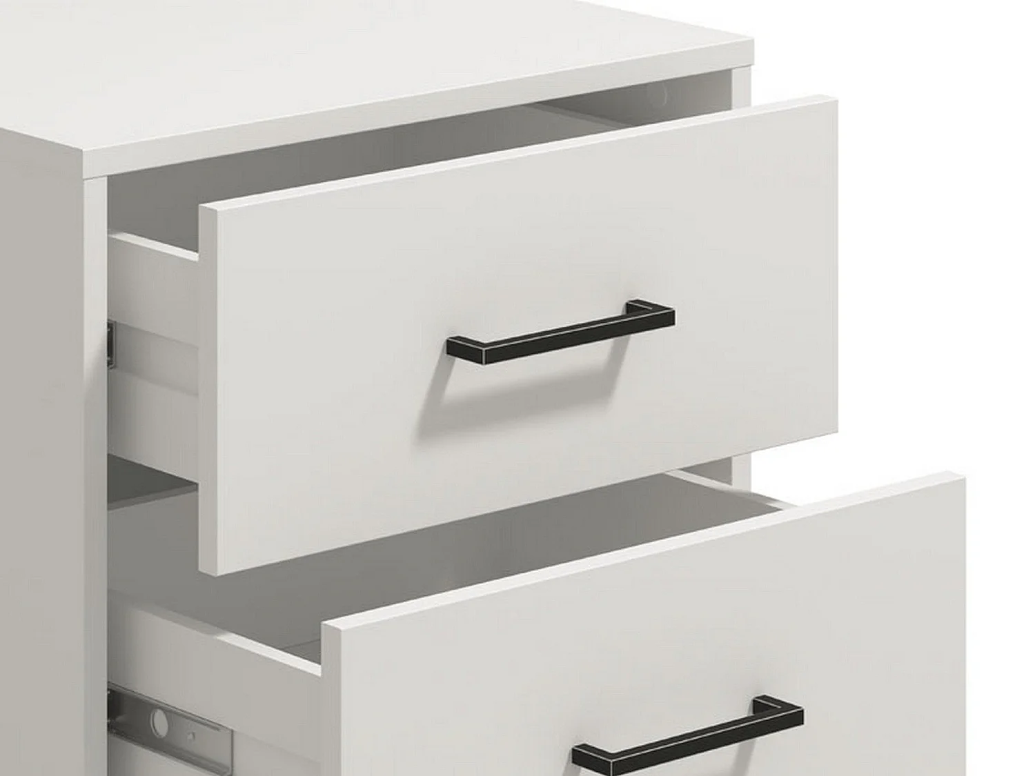 Comodino Clanezzo, un Ripiano, 48x40x52h cm Bianco, 2 Cassetti, Apertura Scorrevole