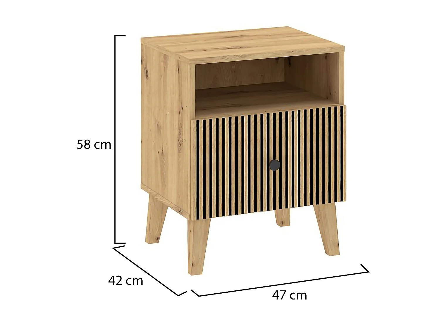 Comodino Ledatere, un Ripiano, 47x42x58h cm Marrone Rovere, un Cassetto, Listellato Verticale