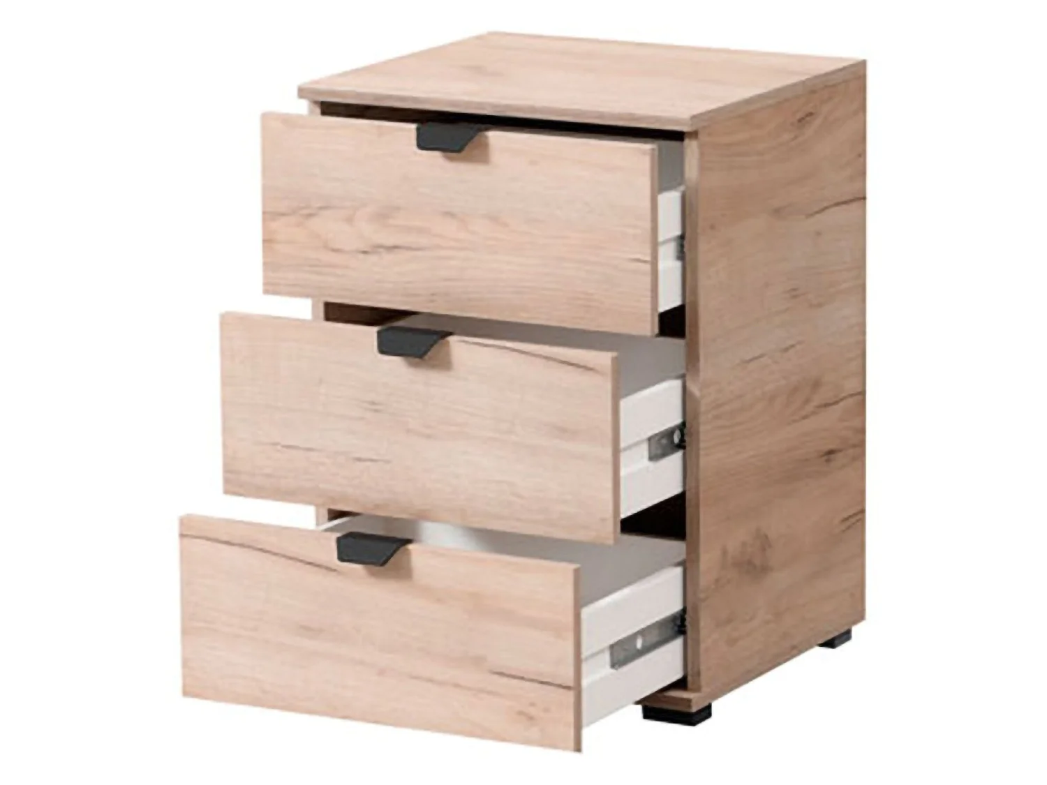 Comodino Talana, 3 Cassetti, 45x40x63h cm Marrone Rovere Grigio, un Ripiano, Apertura Scorrevole