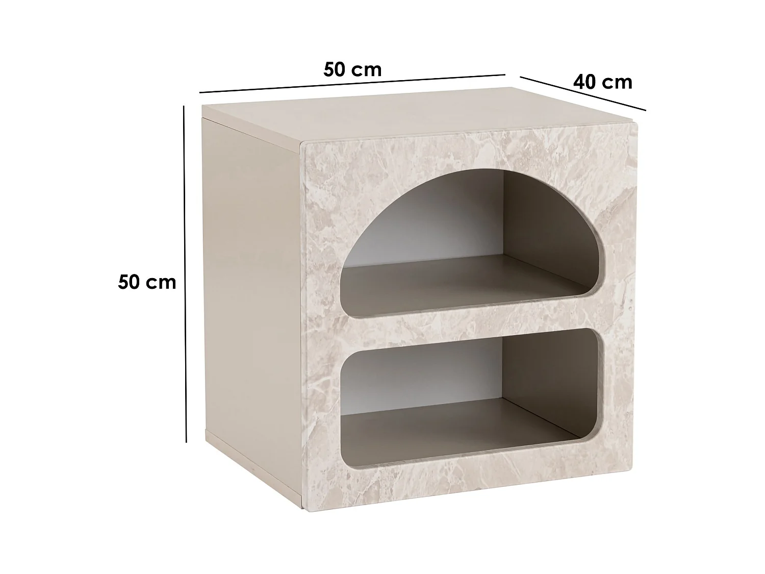 Comodino Nara, 3 Ripiani, 50x40x50h cm Bianco Marmo, Sfumatura Colore Struttura Marmo, Colore Ripiano Bianco