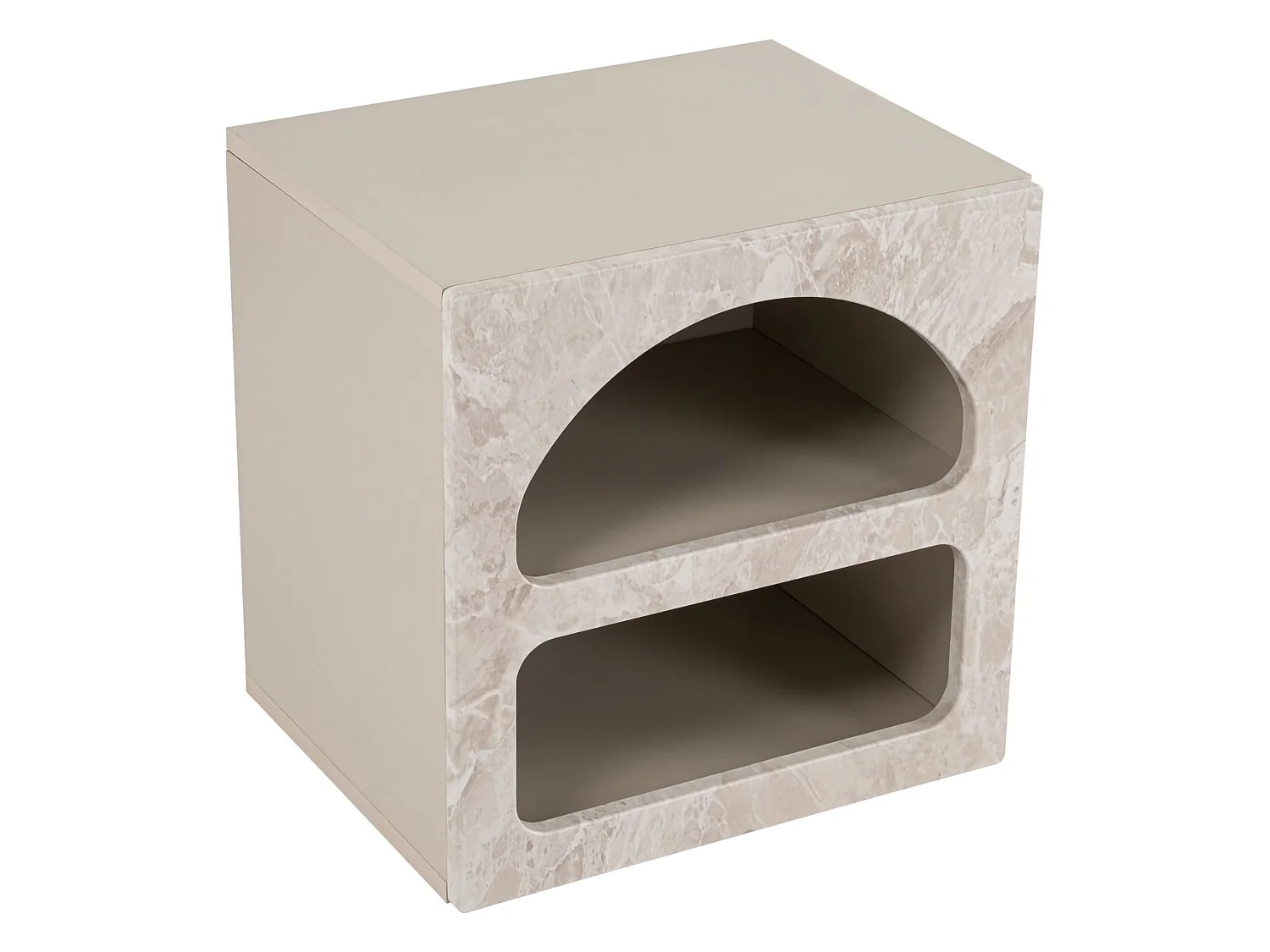 Comodino Nara, 3 Ripiani, 50x40x50h cm Bianco Marmo, Sfumatura Colore Struttura Marmo, Colore Ripiano Bianco