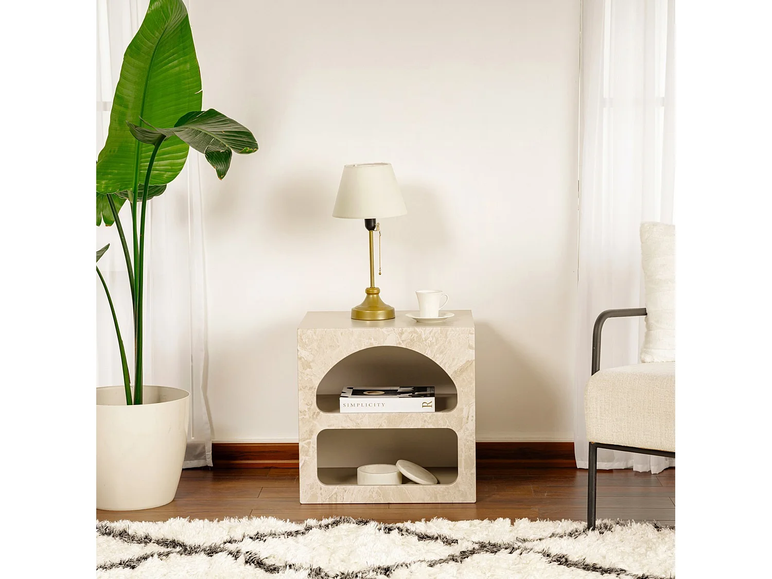 Comodino Nara, 3 Ripiani, 50x40x50h cm Bianco Marmo, Sfumatura Colore Struttura Marmo, Colore Ripiano Bianco