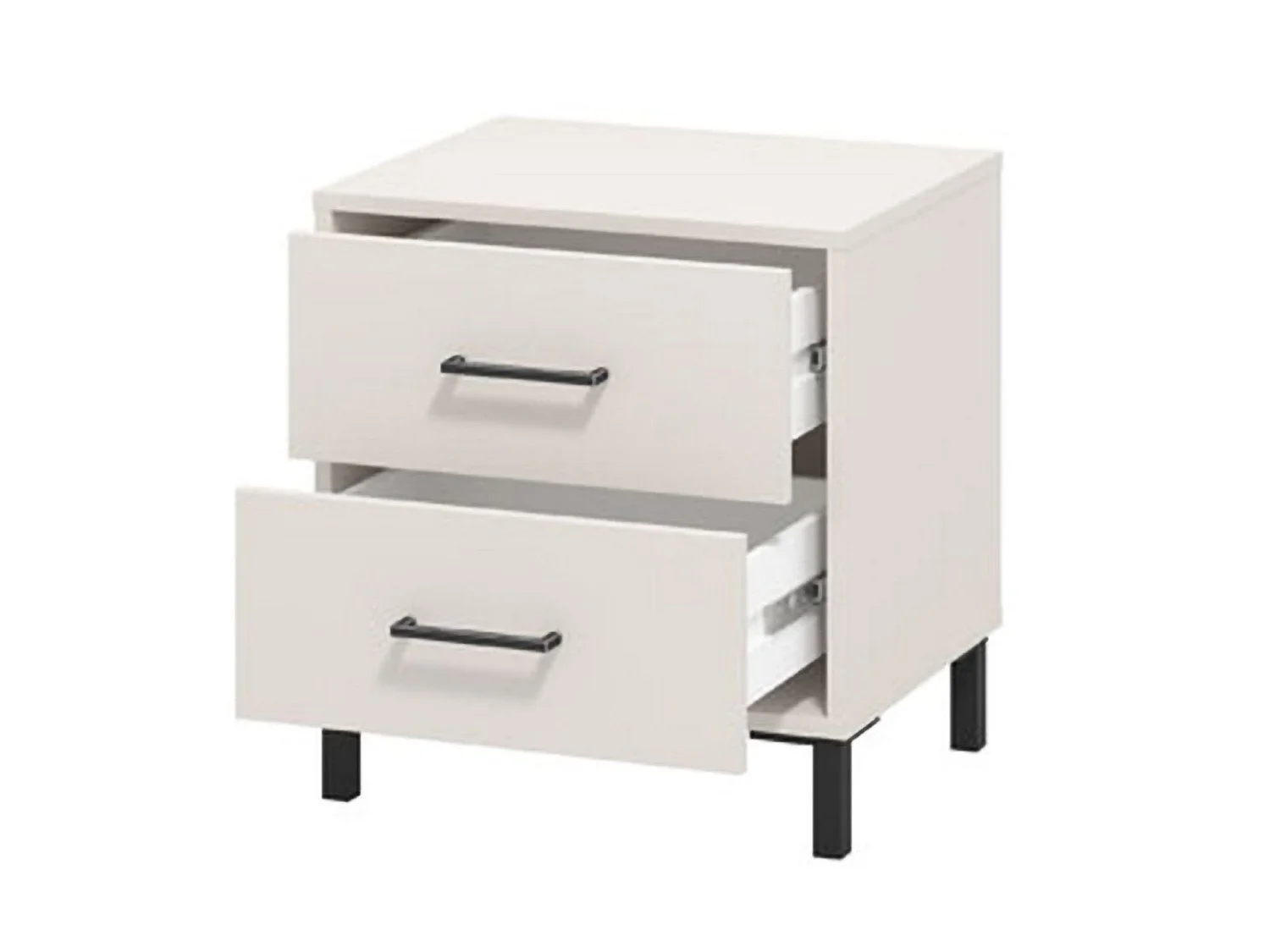 Comodino Clanezzo, 2 Cassetti, 48x40x52h cm Bianco Crema, un Ripiano, Apertura Scorrevole