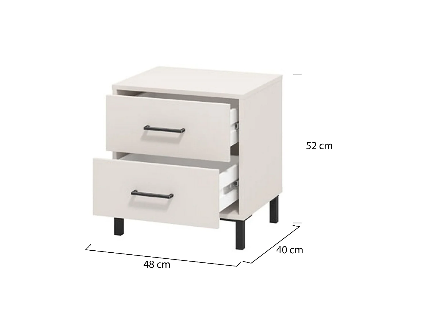 Comodino Clanezzo, 2 Cassetti, 48x40x52h cm Bianco Crema, un Ripiano, Apertura Scorrevole