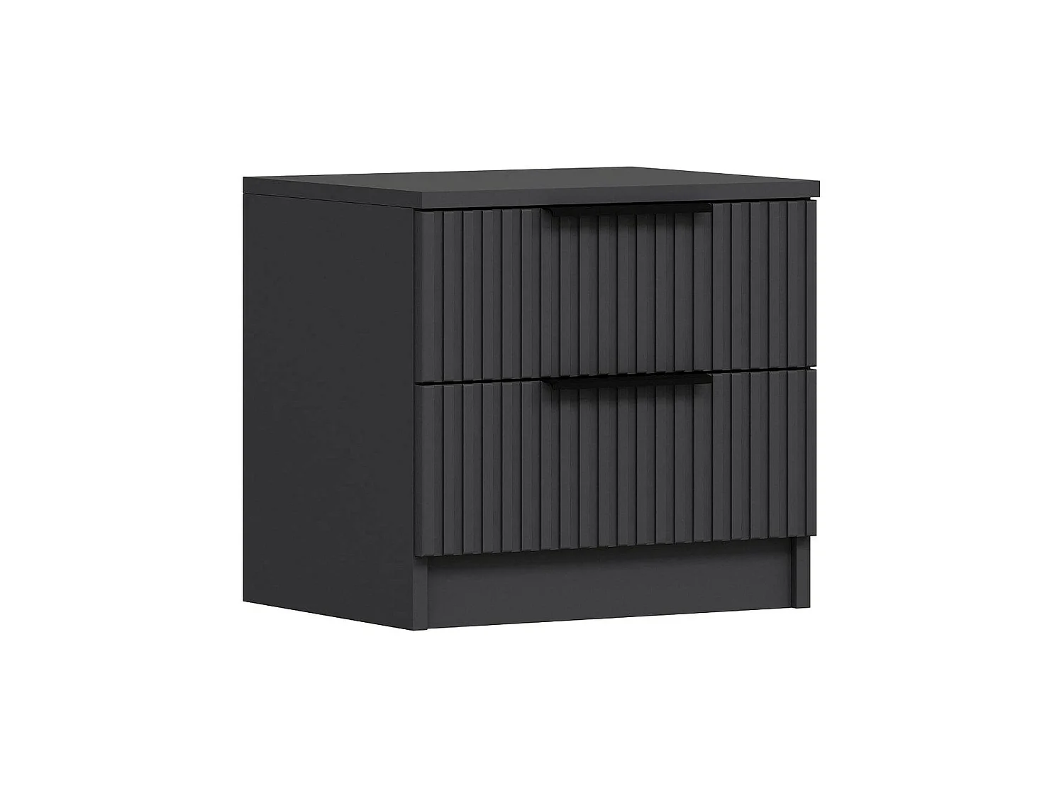Comodino Meranti, 2 Cassetti, 50x40x47h cm Nero Antracite, un Ripiano, Apertura Scorrevole