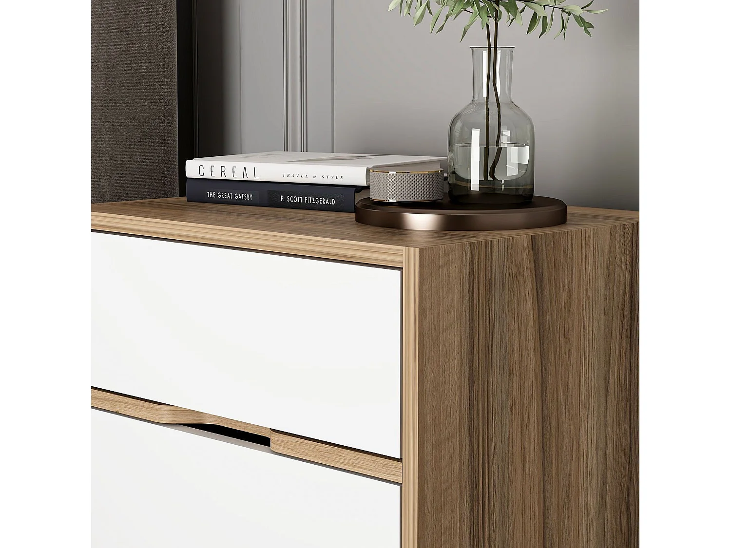 Comodino Legnago, 4 Cassetti, 54x40x47h cm Bianco, Apertura Scorrevole, Chiusura Scorrevole
