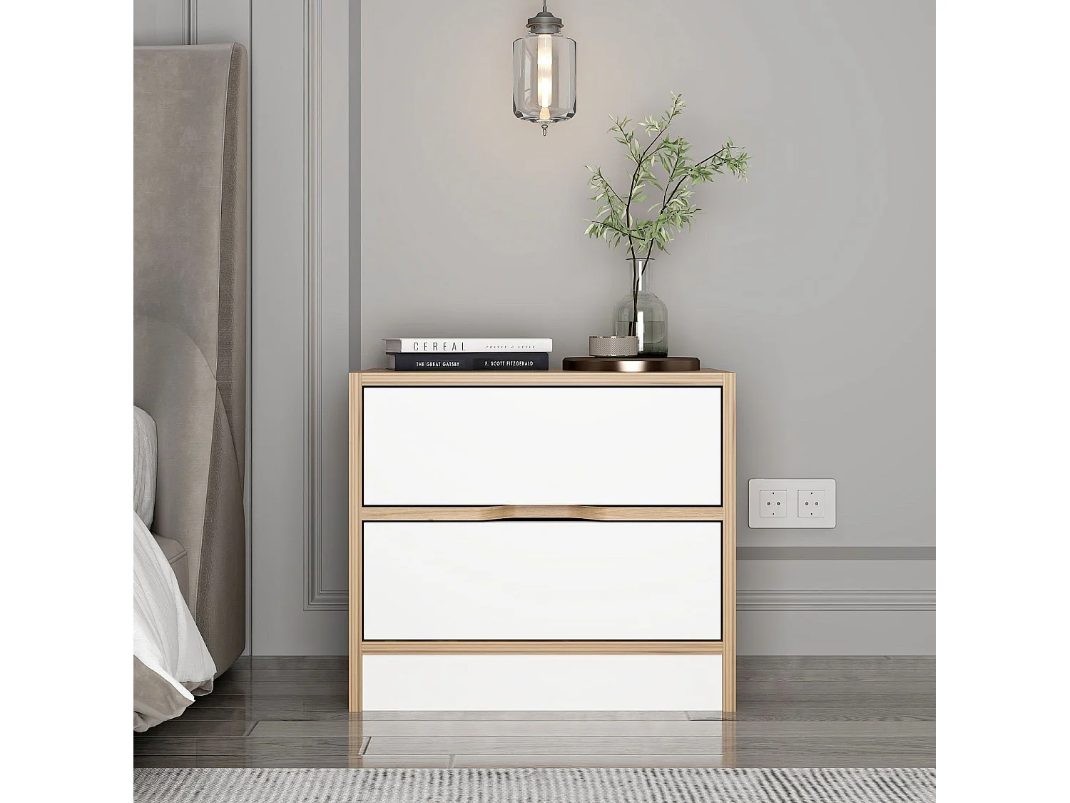 Comodino Legnago, 4 Cassetti, 54x40x47h cm Bianco, Apertura Scorrevole, Chiusura Scorrevole