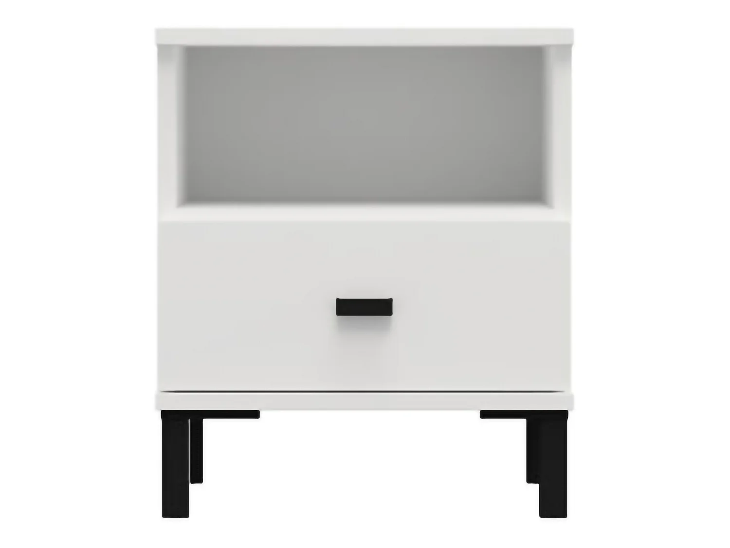 Comodino Ghadam, un Cassetto, 39x35x45h cm Bianco Opaco, 2 Ripiani, Apertura Scorrevole
