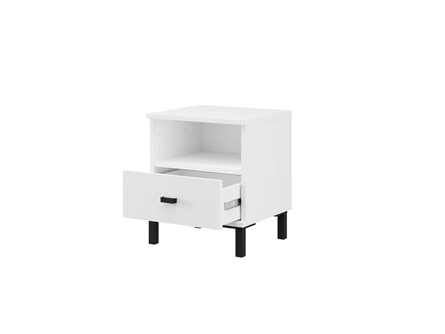Comodino Ghadam, un Cassetto, 39x35x45h cm Bianco Opaco, 2 Ripiani, Apertura Scorrevole