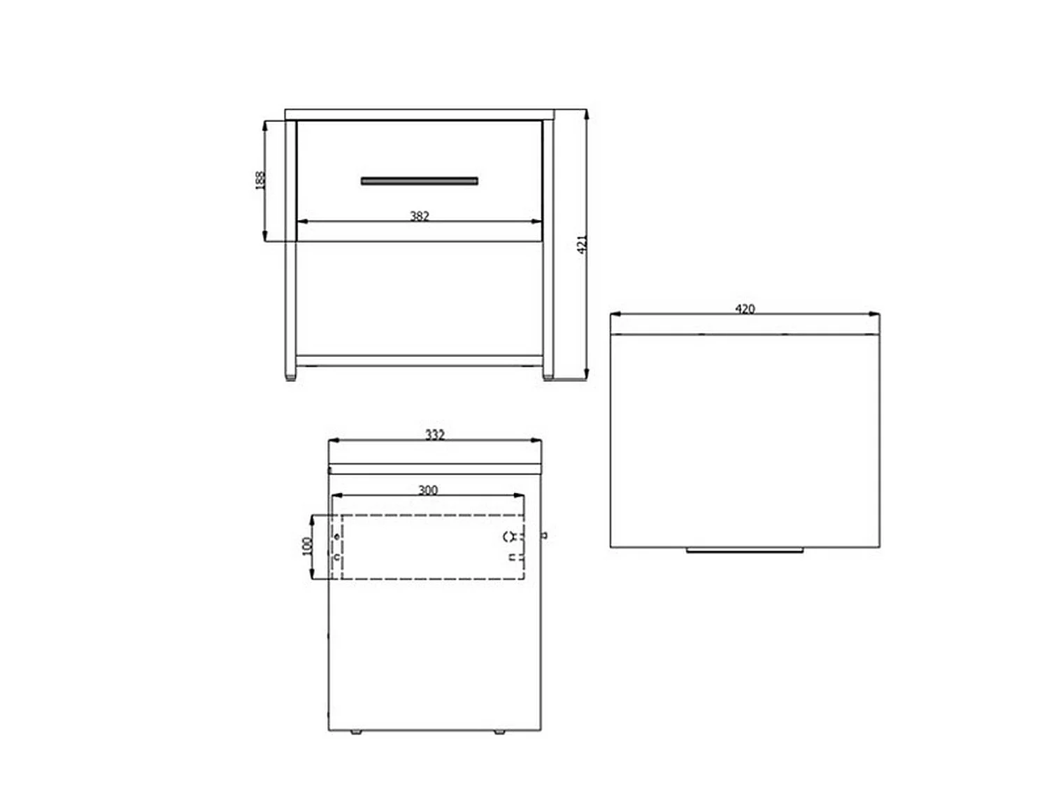 Comodino Secli, un Cassetto, 42x33x42h cm Bianco, un Ripiano, Apertura Scorrevole