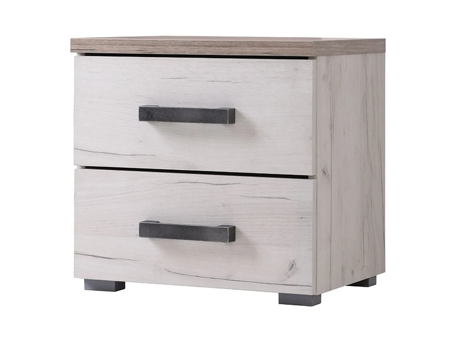Comodino Roncello, 2 Cassetti, 45x34x43h cm Bianco Larice, un Ripiano, Apertura Scorrevole