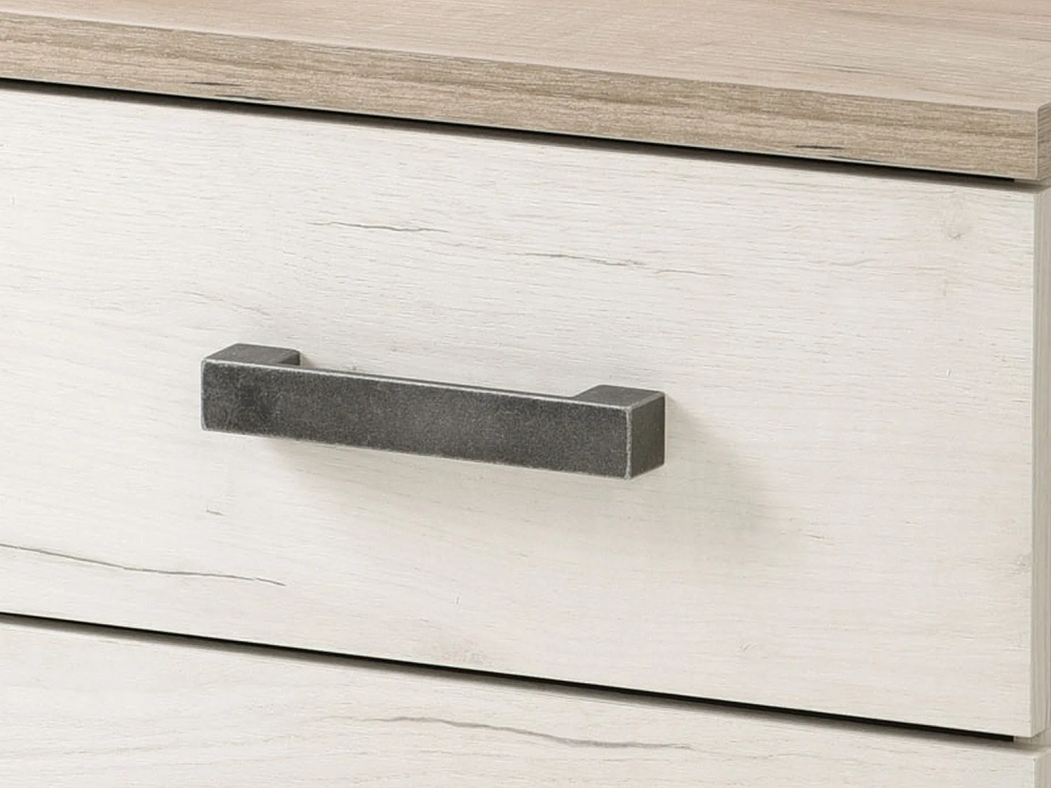 Comodino Roncello, 2 Cassetti, 45x34x43h cm Bianco Larice, un Ripiano, Apertura Scorrevole