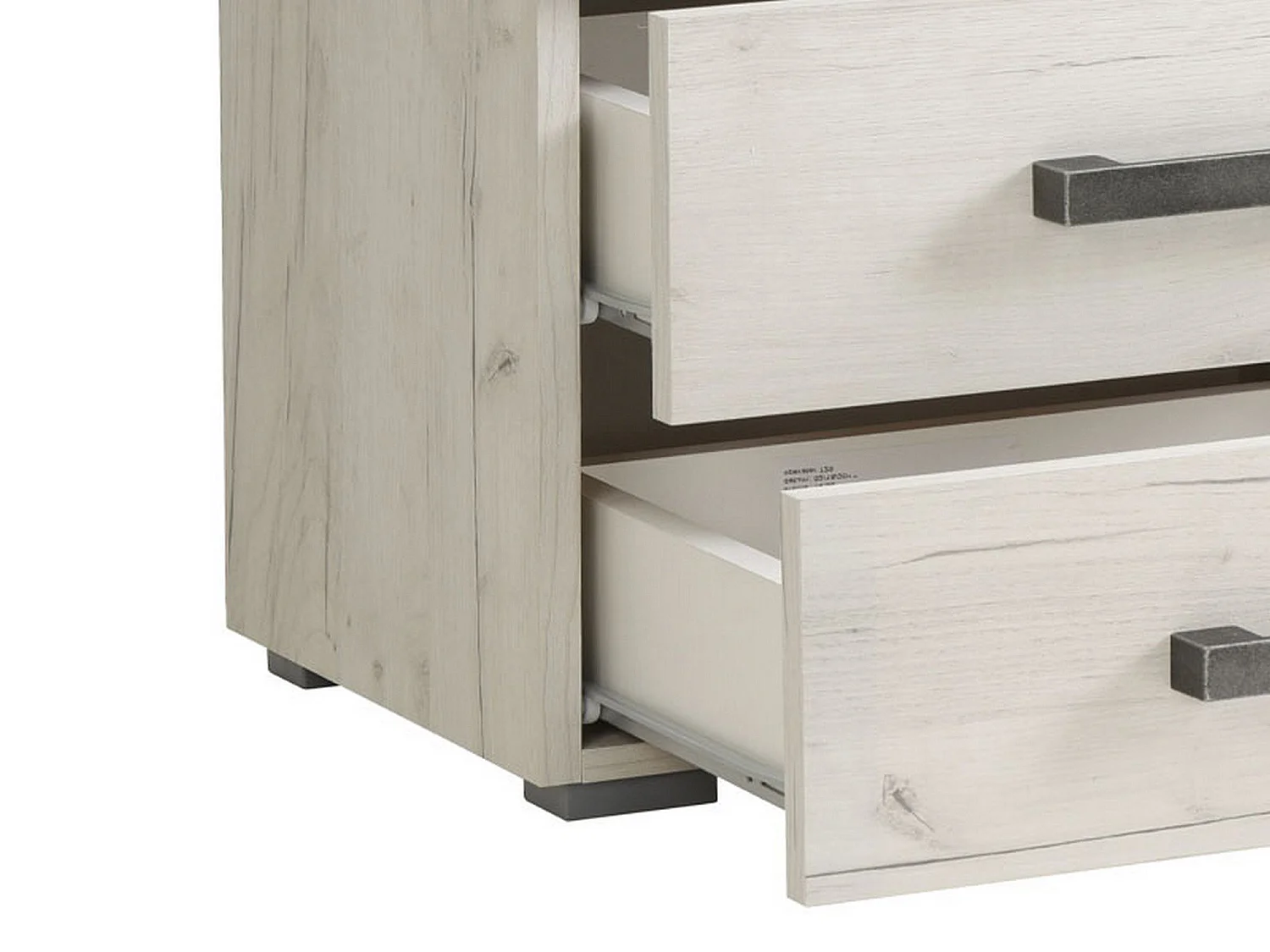 Comodino Roncello, 2 Cassetti, 45x34x43h cm Bianco Larice, un Ripiano, Apertura Scorrevole