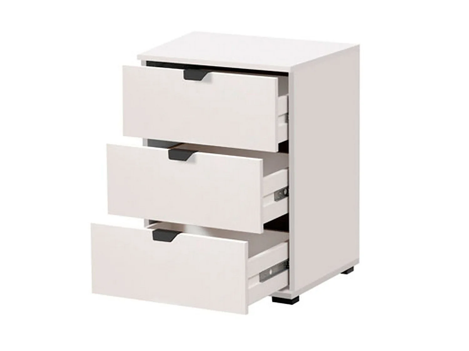 Comodino Talana, un Ripiano, 45x40x63h cm Bianco, 3 Cassetti, Apertura Scorrevole