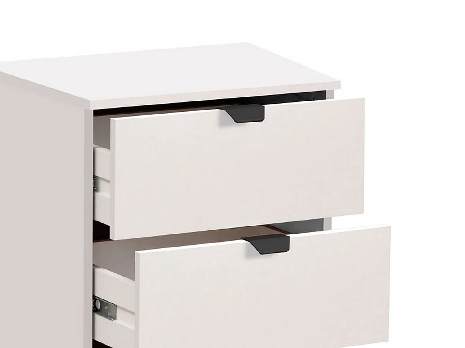 Comodino Talana, un Ripiano, 45x40x63h cm Bianco, 3 Cassetti, Apertura Scorrevole