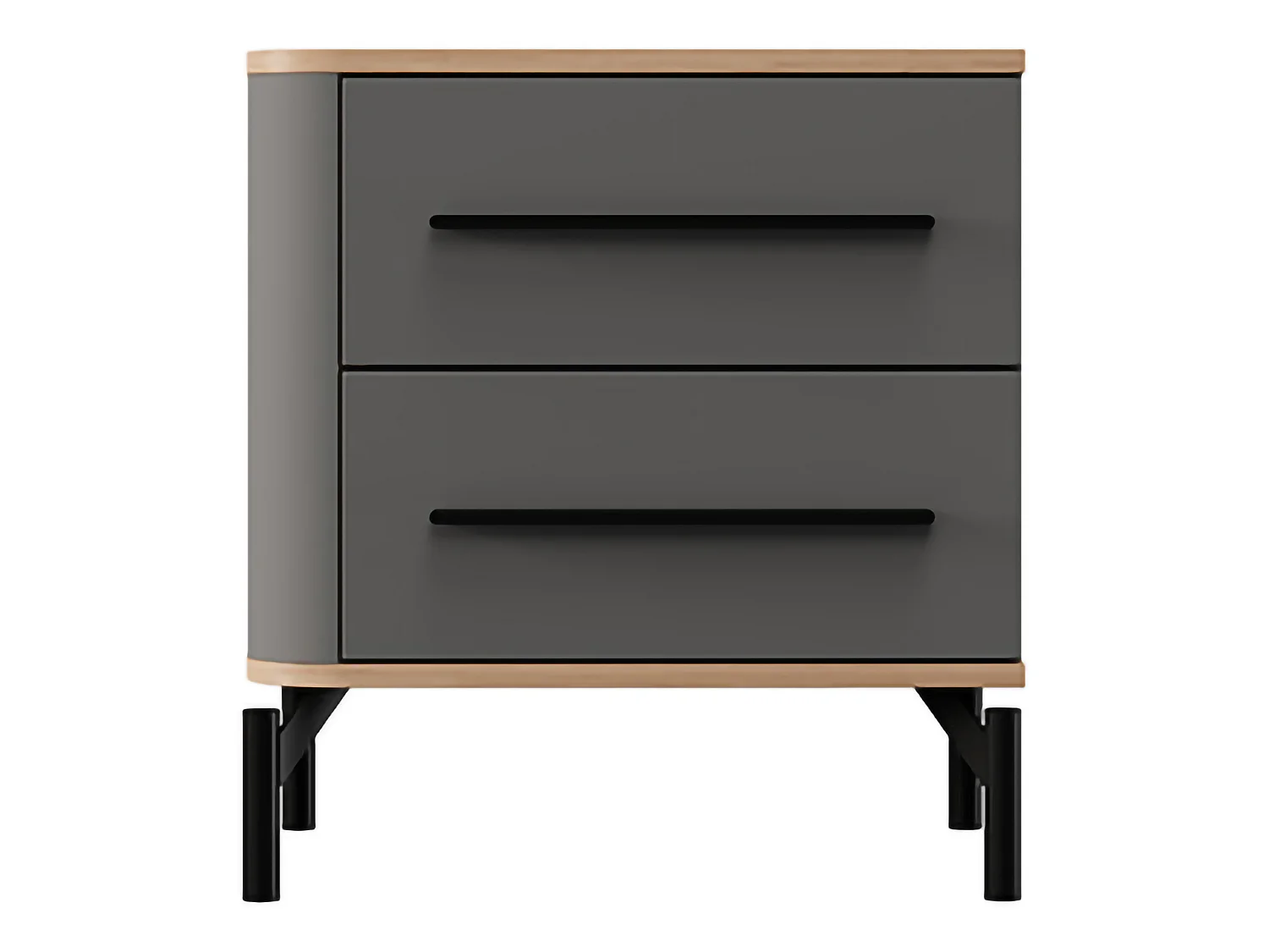 Table de chevet Ojai, 2 tiroirs, 52x40x56h cm Noir Anthracite, 1 étagère, ouverture coulissante