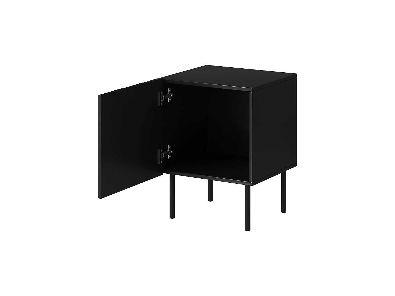 Mesa de cabeceira Livraga, uma prateleira, 45x40x51h cm preta, abertura de batente, uma porta