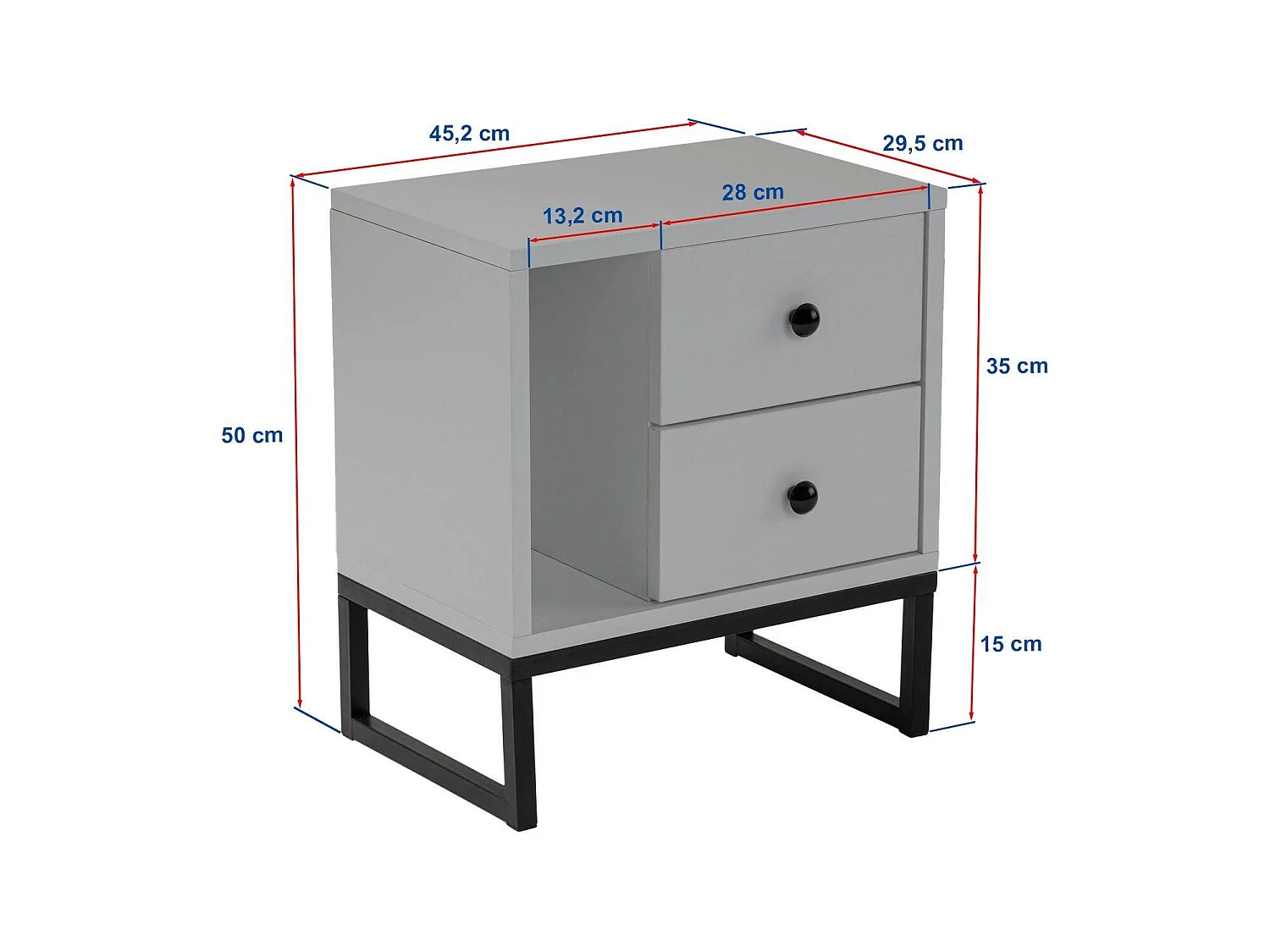 Mesa de cabeceira Rhiannon, 2 gavetas, 45x30x50h cm preta, uma prateleira, abertura deslizante