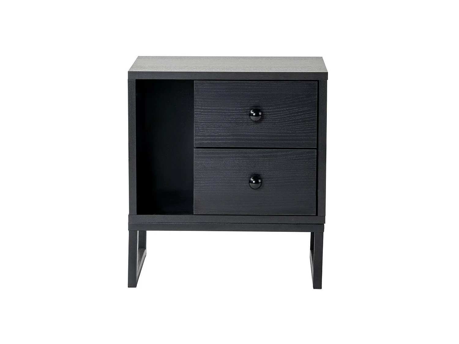 Mesa de cabeceira Rhiannon, 2 gavetas, 45x30x50h cm preta, uma prateleira, abertura deslizante