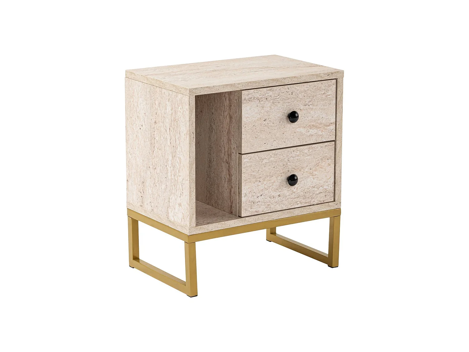 Nachtkastje Rhiannon, 1 plank, 45x30x50h cm beige, 2 lades, schuifopening