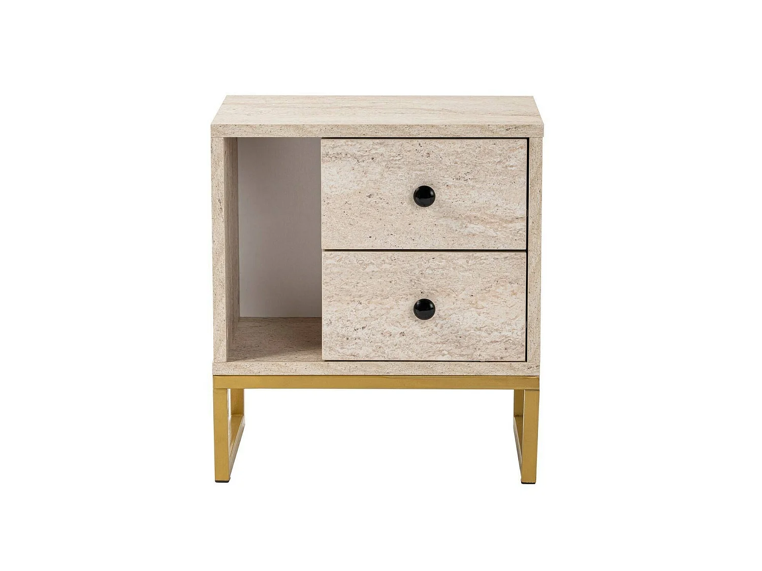 Nachtkastje Rhiannon, 1 plank, 45x30x50h cm beige, 2 lades, schuifopening