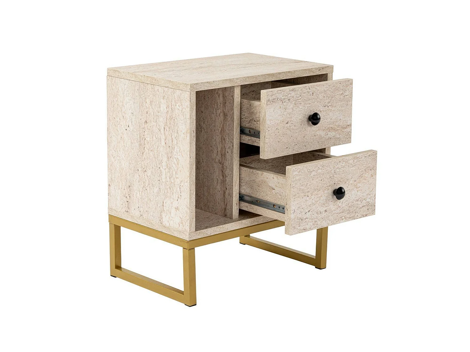 Nachtkastje Rhiannon, 1 plank, 45x30x50h cm beige, 2 lades, schuifopening