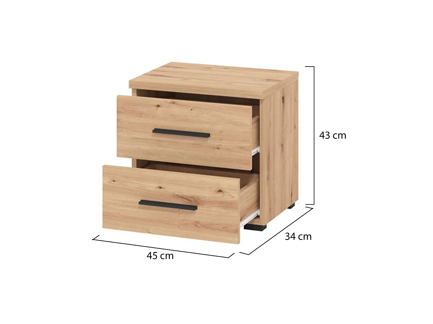 Comodino Uzzano, 2 Cassetti, 45x34x43h cm Marrone Rovere Nodi, un Ripiano, Apertura Scorrevole