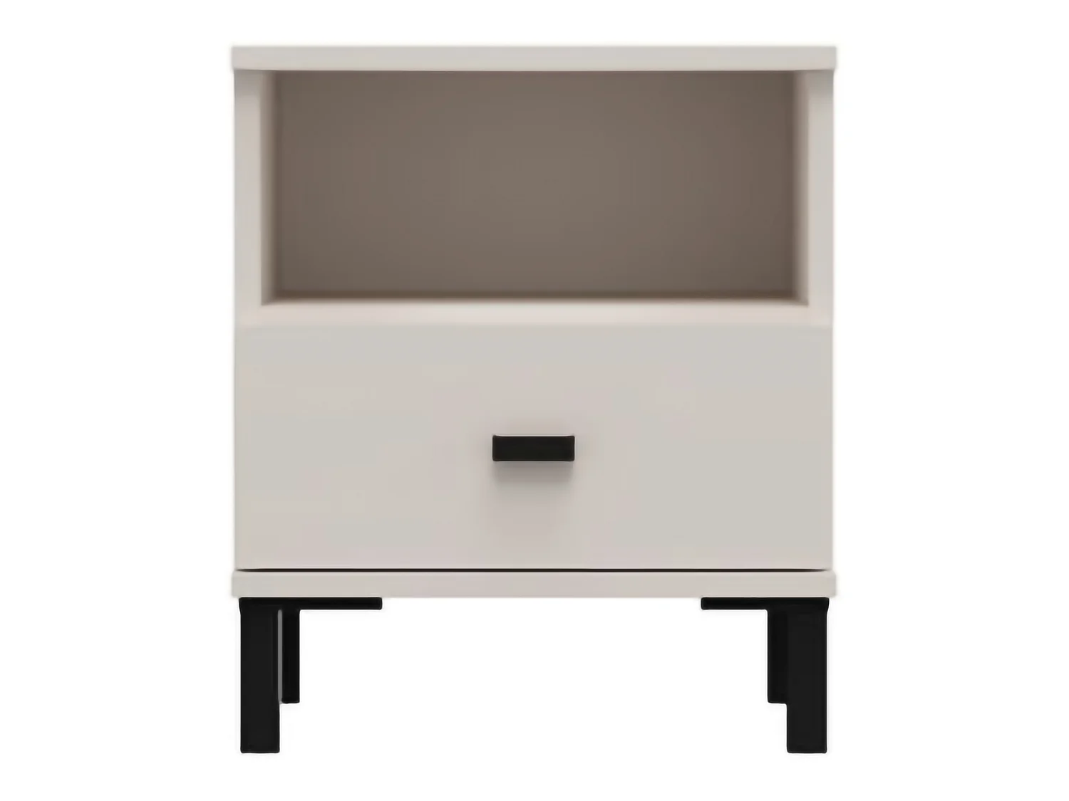 Comodino Ghadam, un Cassetto, 39x35x45h cm Bianco Crema, 2 Ripiani, Apertura Scorrevole
