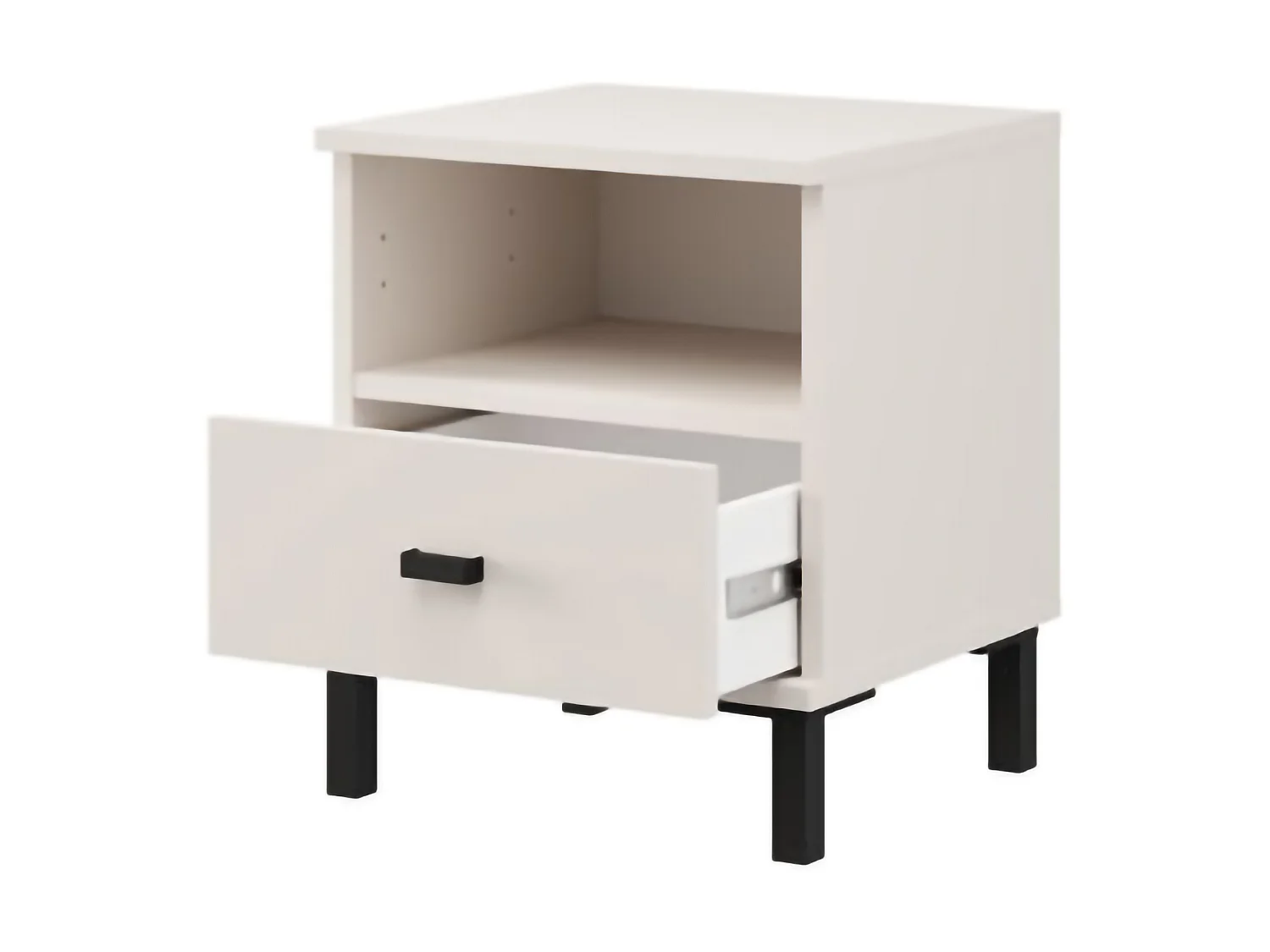 Comodino Ghadam, un Cassetto, 39x35x45h cm Bianco Crema, 2 Ripiani, Apertura Scorrevole