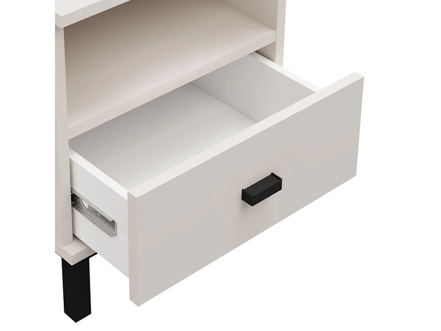 Comodino Ghadam, un Cassetto, 39x35x45h cm Bianco Crema, 2 Ripiani, Apertura Scorrevole