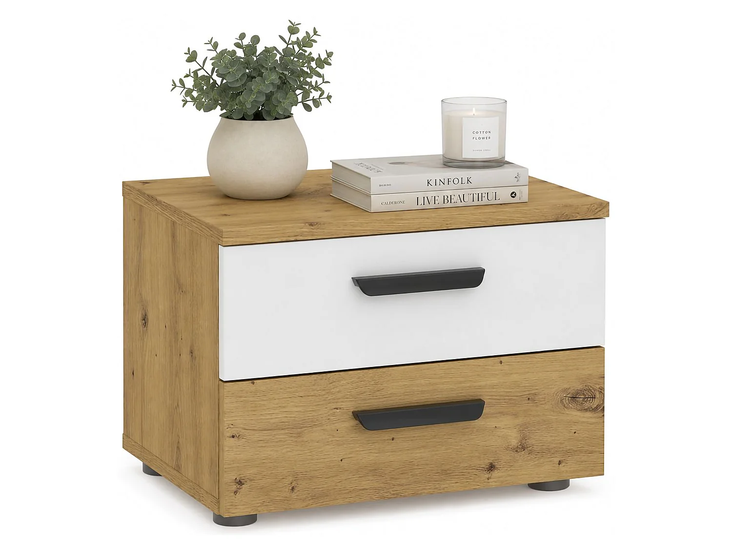 Comodino Lelisomi, 2 Cassetti, 45x35x33h cm Marrone Rovere, Apertura Scorrevole, Chiusura Scorrevole