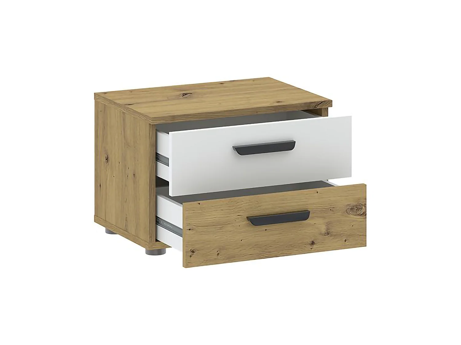 Comodino Lelisomi, 2 Cassetti, 45x35x33h cm Marrone Rovere, Apertura Scorrevole, Chiusura Scorrevole
