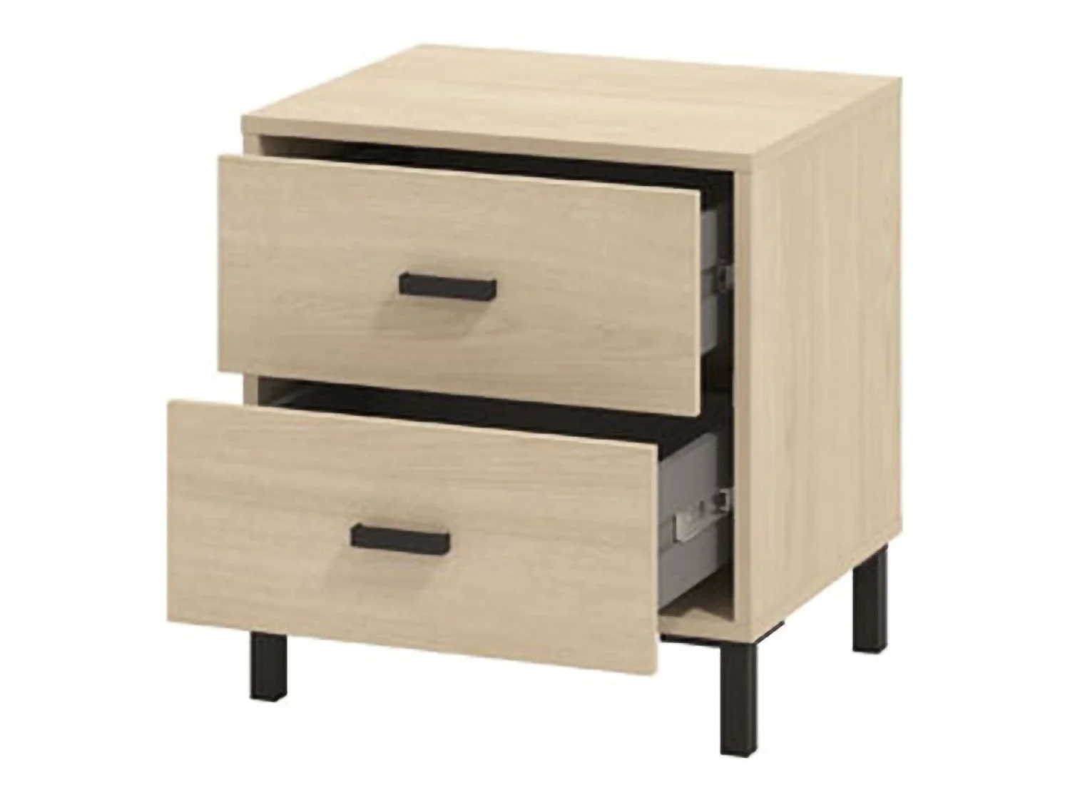 Comodino Piea, 2 Cassetti, 48x40x52h cm Marrone Rovere, un Ripiano, Apertura Scorrevole