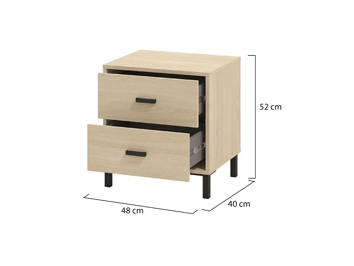 Comodino Piea, 2 Cassetti, 48x40x52h cm Marrone Rovere, un Ripiano, Apertura Scorrevole