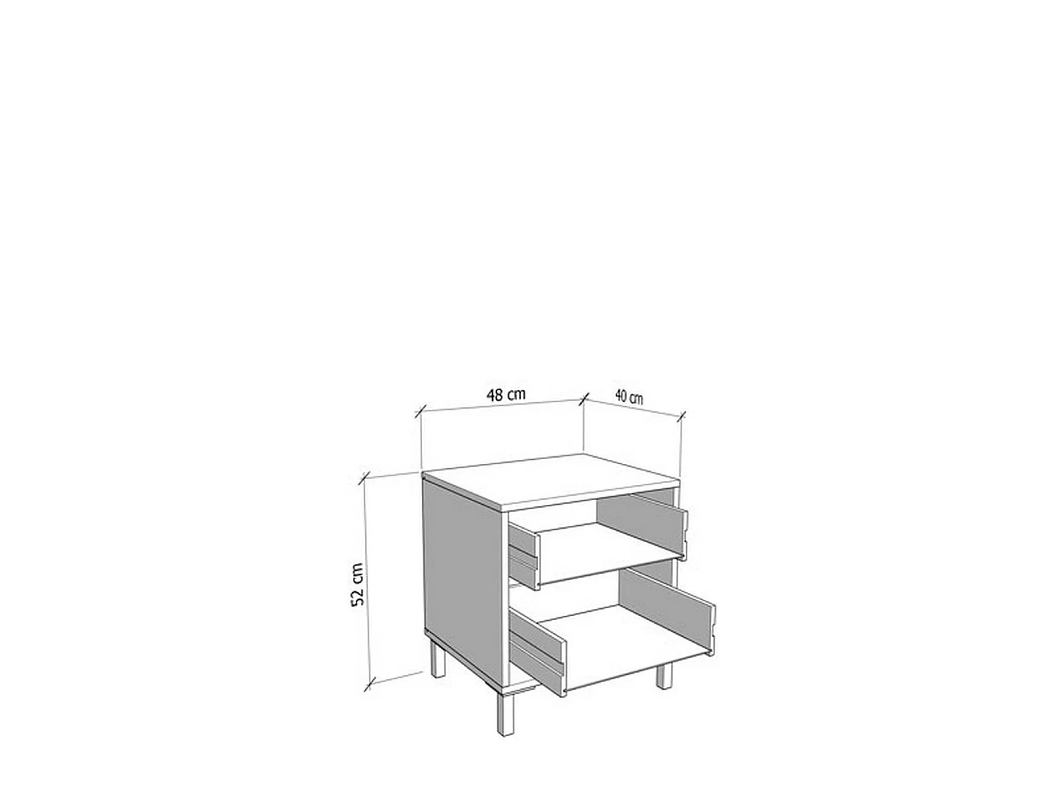 Comodino Piea, 2 Cassetti, 48x40x52h cm Marrone Rovere, un Ripiano, Apertura Scorrevole